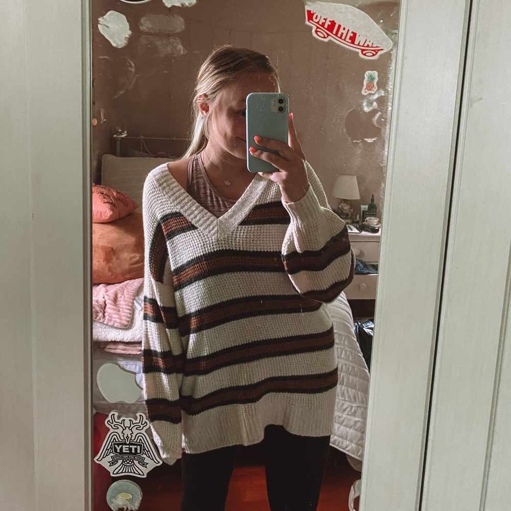 American Eagle Oversized Cozy Striped Sweater
